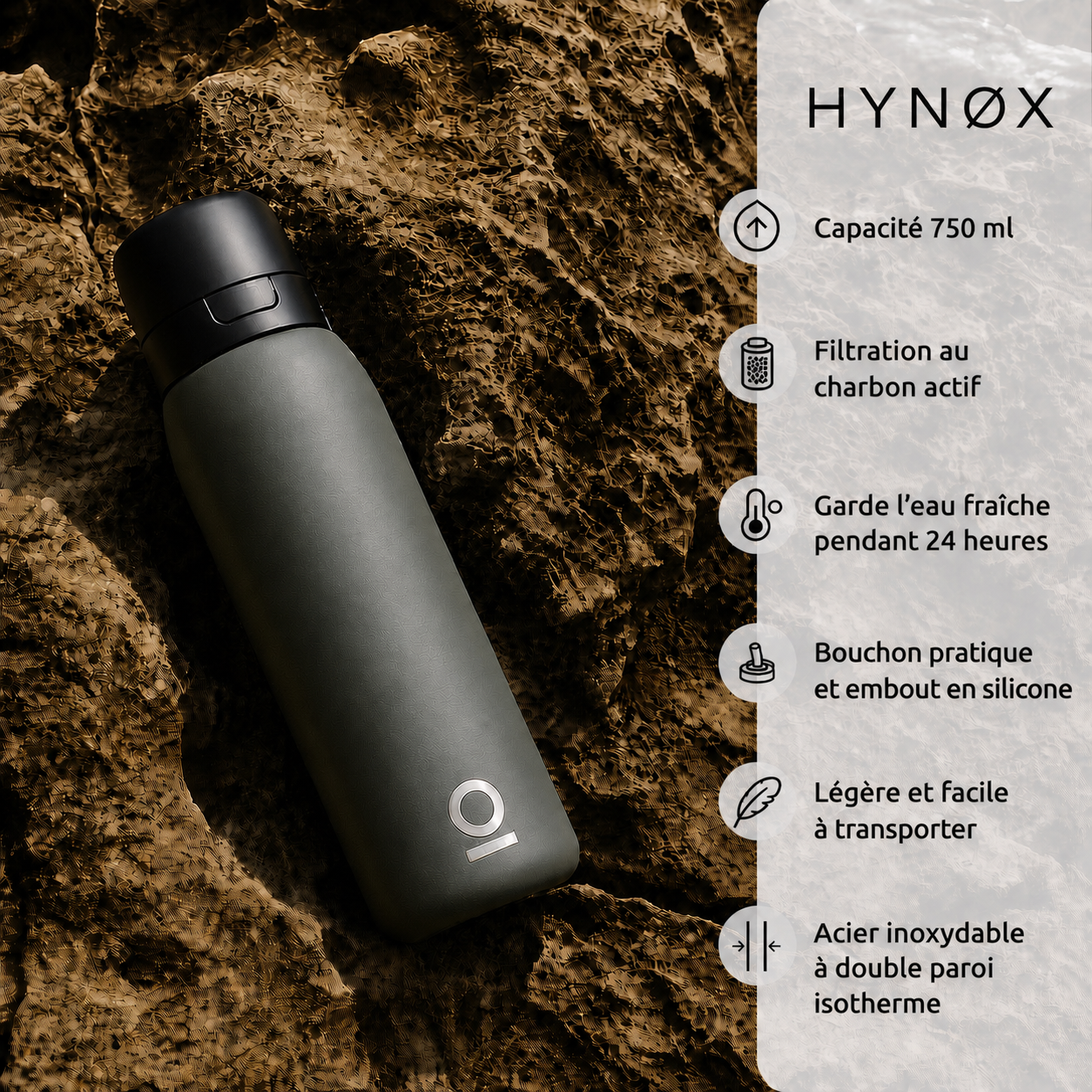 Hydros HYNØX — Gourde filtrante inox