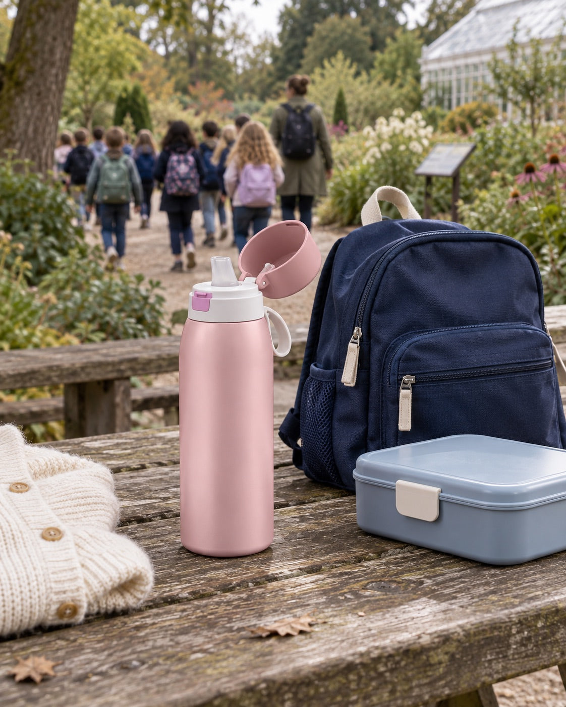 En sortie scolaire · une pause eau dans la journée